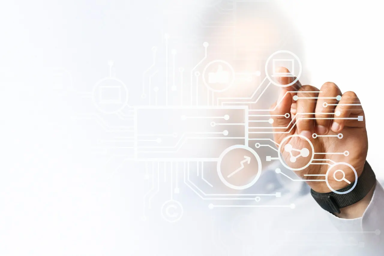 business man pointing to a data dashboard