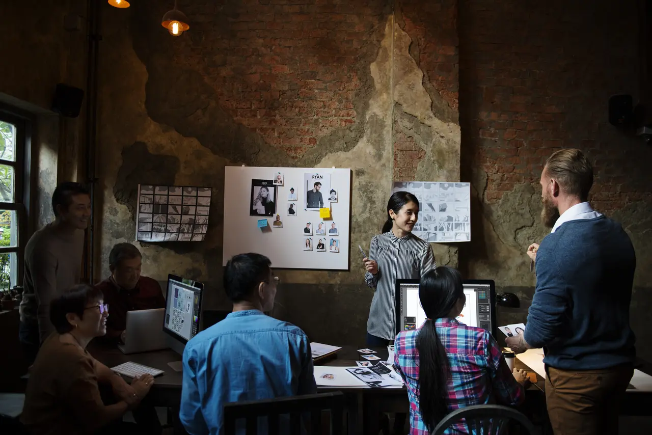 Creative team collaboration session in the office for marketing campaign