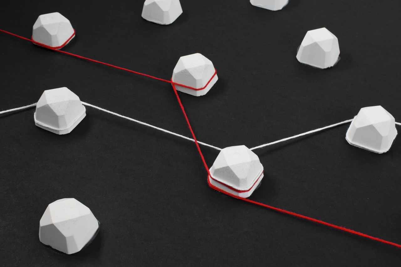 Complex network connection visualizing relationship marketing strategy.
