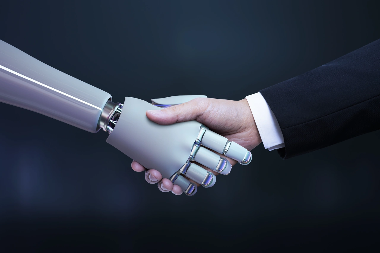 Artificial intelligence and human collaboration creating business solutions.