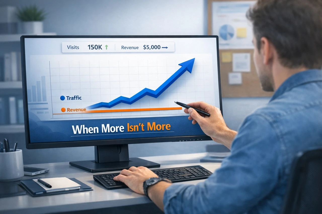 Marketing manager evaluating website traffic.